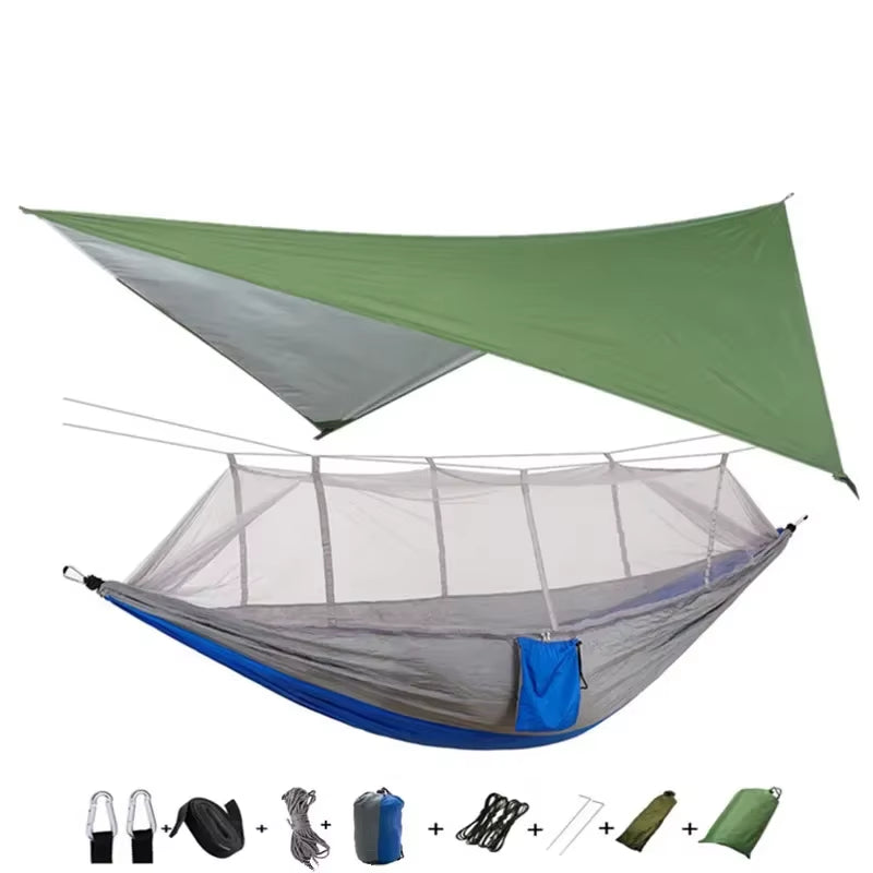 Premium Lightweight Portable Camping Hammock with Waterproof Tent Awning Rain Fly Tarp and Mosquito Net Canopy, Made from Durable 210T Nylon