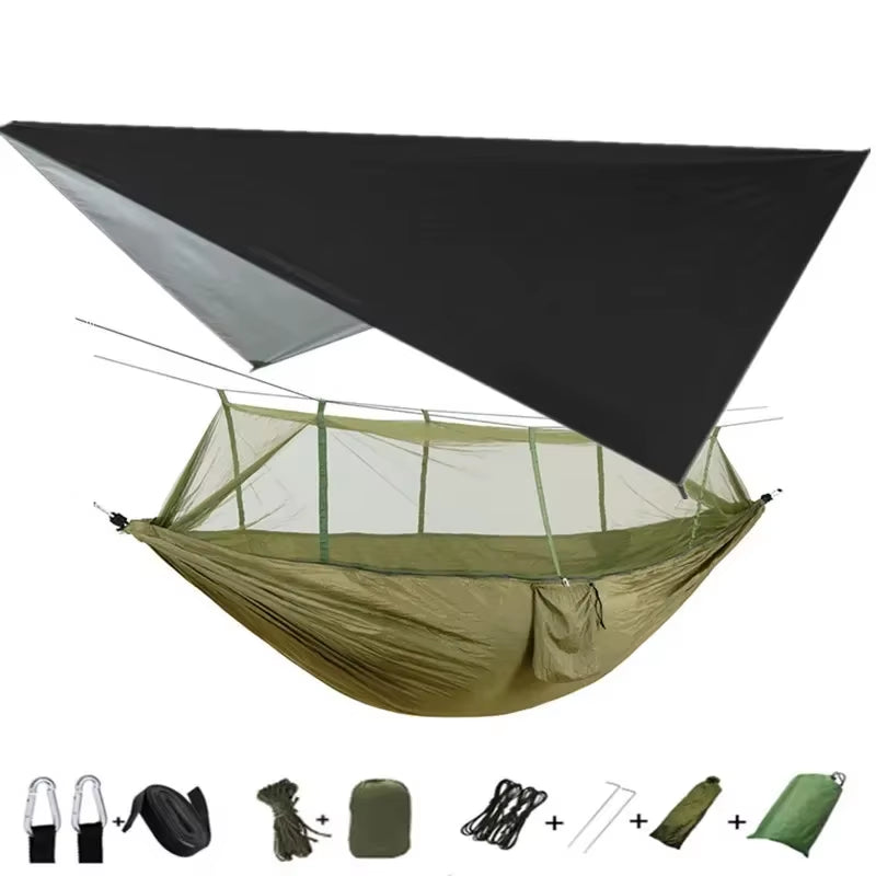Premium Lightweight Portable Camping Hammock with Waterproof Tent Awning Rain Fly Tarp and Mosquito Net Canopy, Made from Durable 210T Nylon
