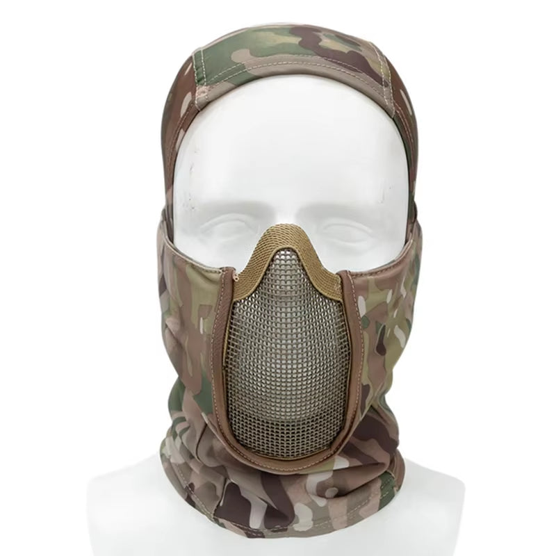 Tactical Balaclava Mesh Mask Airsoft Paintball Full Face Protection Ninja Style Hood Steel Metal Mask Foldable Design