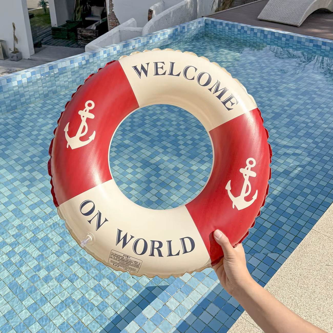 Retro Boat Anchor Women's Swimming Ring - Inflatable Lifebuoy for Adults, Floating Pool Raft with Handrail for Leisure Beach Use