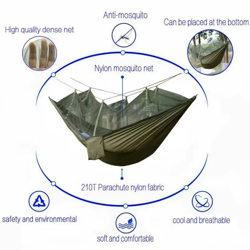 Premium Lightweight Portable Camping Hammock with Waterproof Tent Awning Rain Fly Tarp and Mosquito Net Canopy, Made from Durable 210T Nylon
