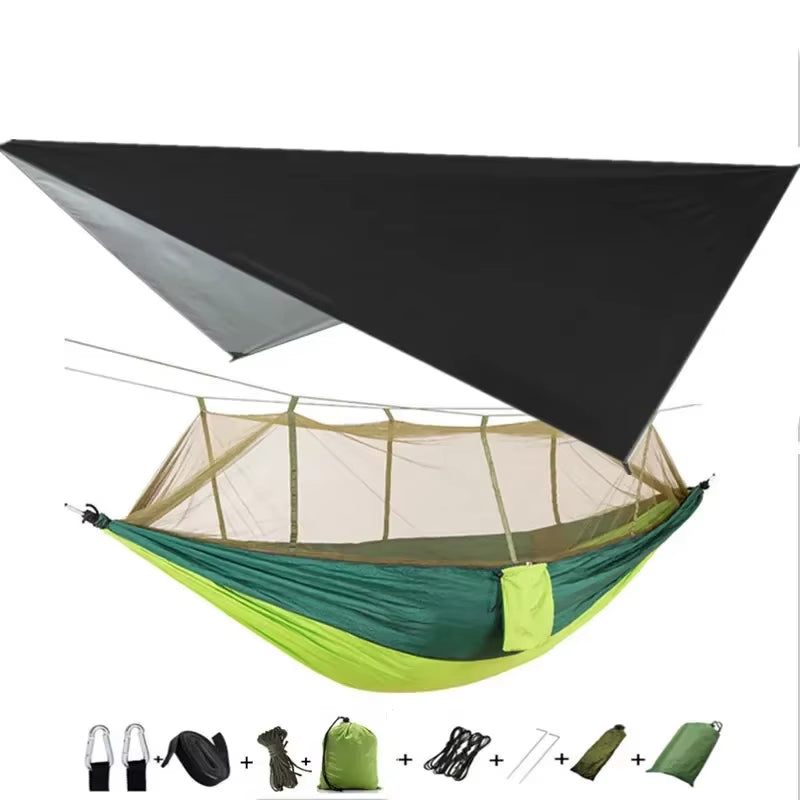 Premium Lightweight Portable Camping Hammock with Waterproof Tent Awning Rain Fly Tarp and Mosquito Net Canopy, Made from Durable 210T Nylon