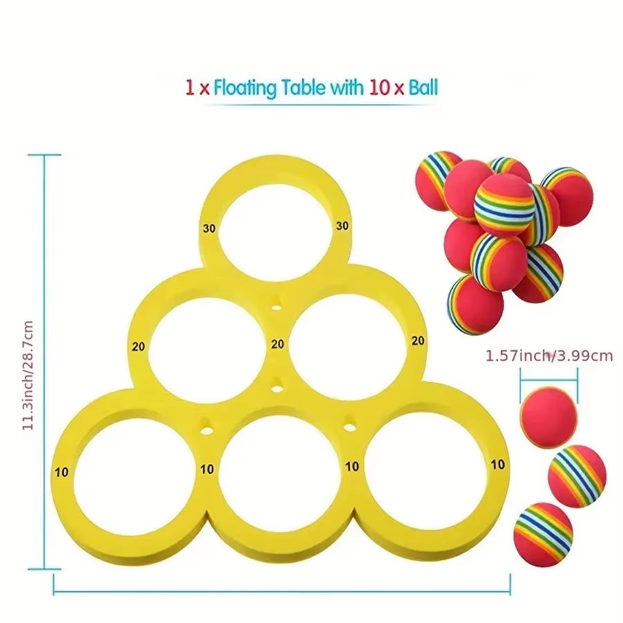 Floating Table with 10 Balls and Floating Toy Ring – EVA Throwing Game for Water Sports