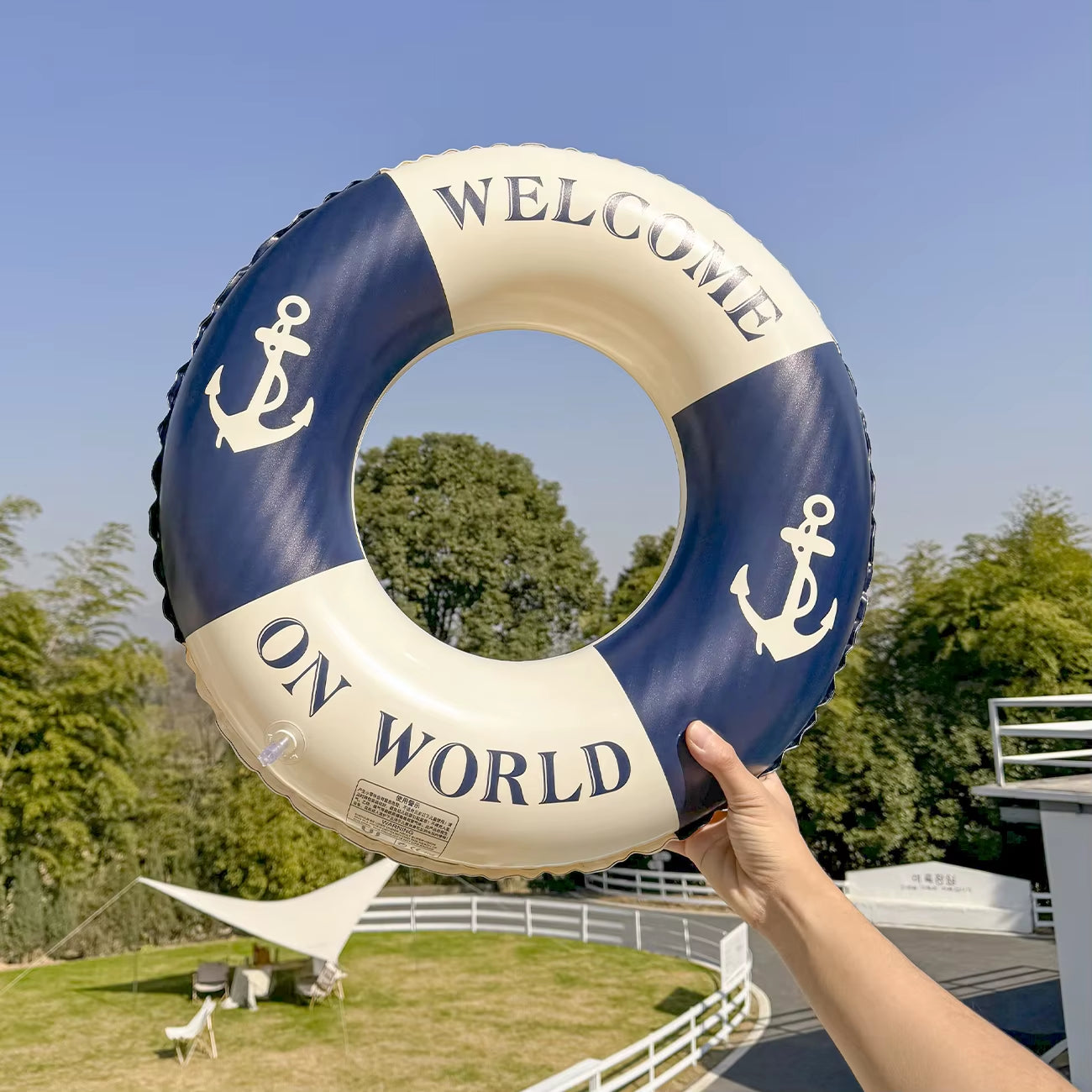 Retro Boat Anchor Women's Swimming Ring - Inflatable Lifebuoy for Adults, Floating Pool Raft with Handrail for Leisure Beach Use