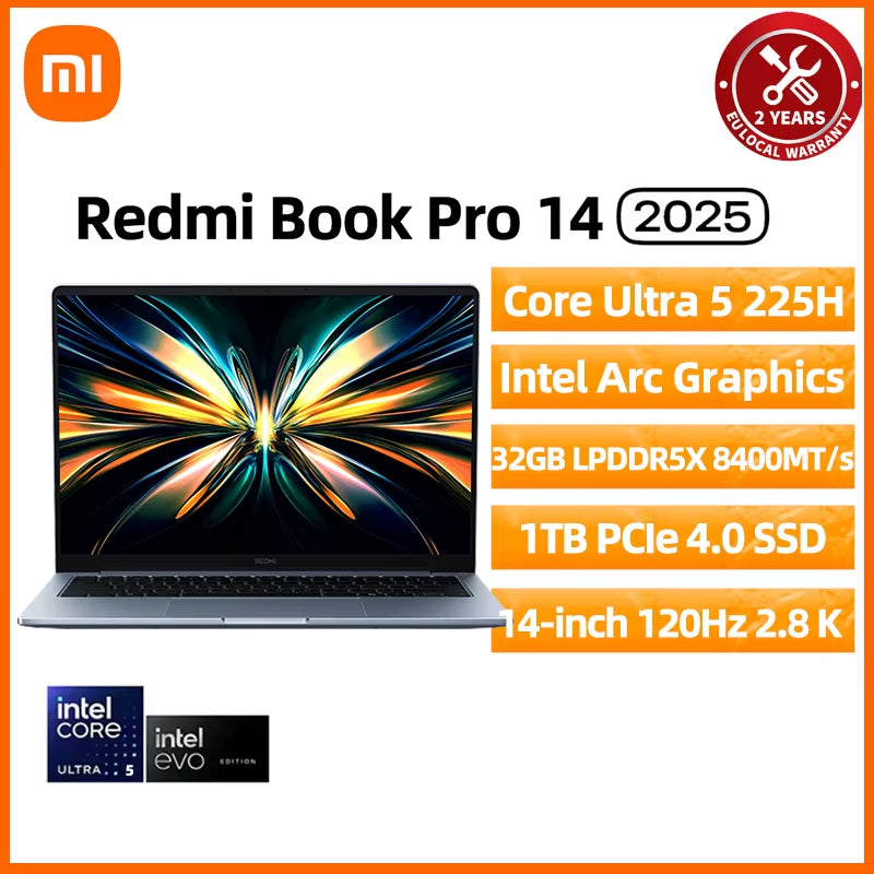 Xiaomi Redmi Book Pro 14 (2025) Laptop - Ultra 7 255H/Ultra 5 225H, Arc Graphics, 32GB LPDDR5X, 1TB SSD, 14-Inch 120Hz 2.8K Display
