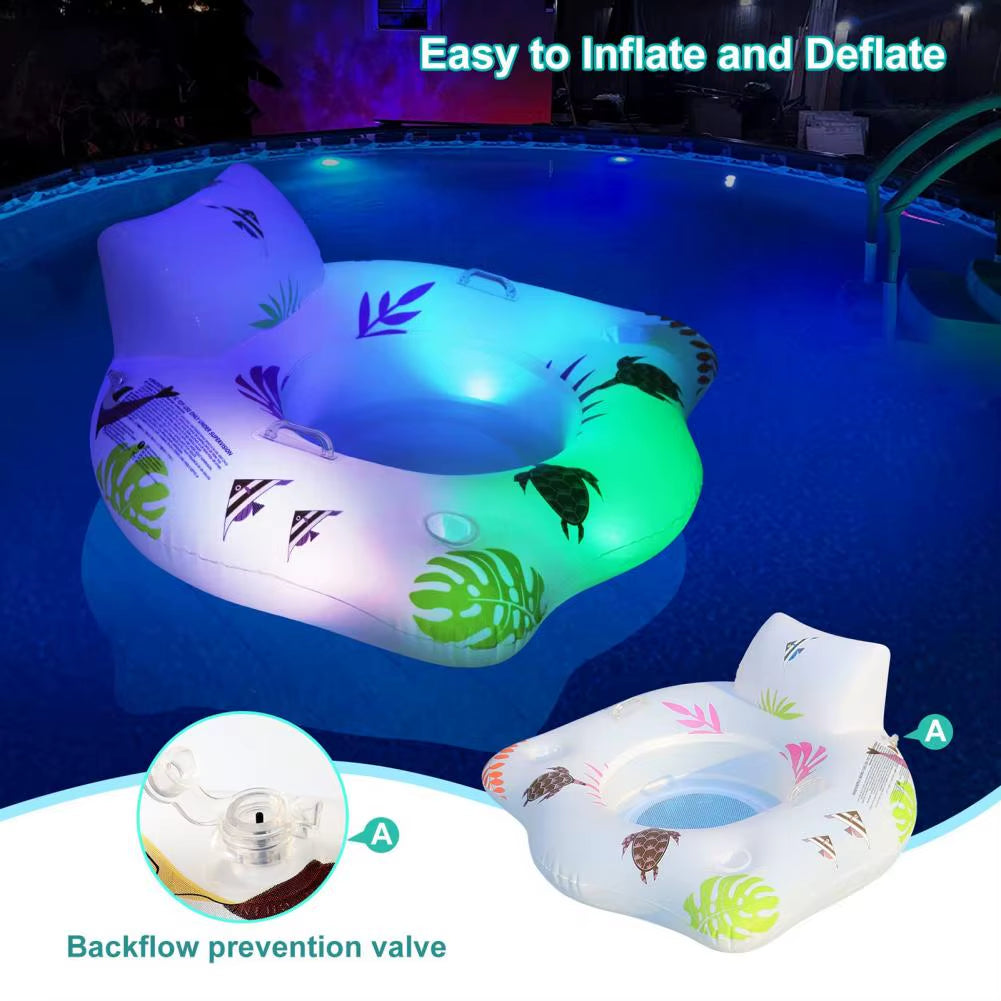 Luxurious Water Air Mattress Swim Chair with U-Shaped Design and Color-Changing Light for Ultimate Relaxation by the Pool
