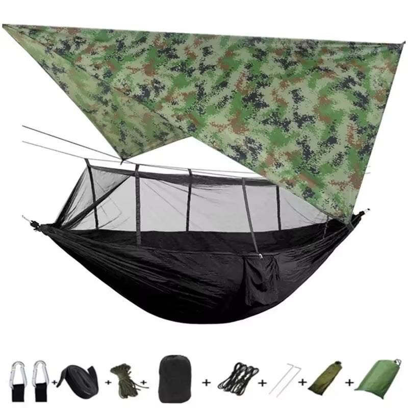 Premium Lightweight Portable Camping Hammock with Waterproof Tent Awning Rain Fly Tarp and Mosquito Net Canopy, Made from Durable 210T Nylon