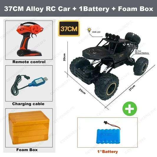 4WD 37CM Remote Control Off-Road RC Car - Super Alloy 4X4 Climbing Truck Buggy RTR Electric Vehicle for Children