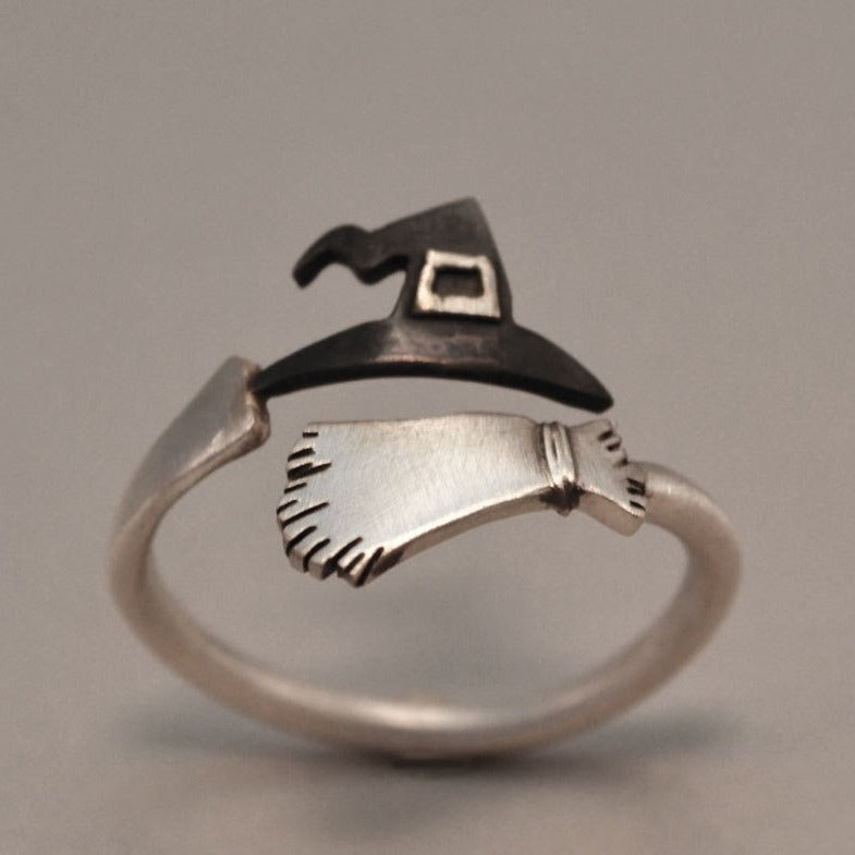 Halloween Ghost Witch Hat Broom Opening Ring