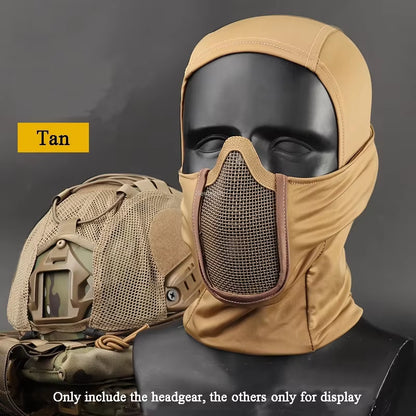 Tactical Balaclava Mesh Mask Airsoft Paintball Full Face Protection Ninja Style Hood Steel Metal Mask Foldable Design