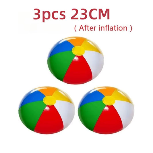 Set of 3 Inflatable Rainbow Beach Balls - Colorful Pool Party Accessories and Summer Water Toys