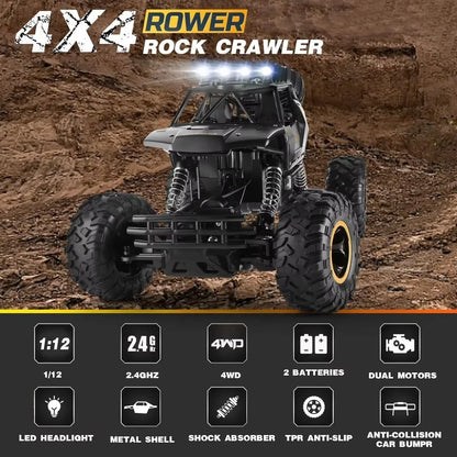 4WD 37CM Remote Control Off-Road RC Car - Super Alloy 4X4 Climbing Truck Buggy RTR Electric Vehicle for Children