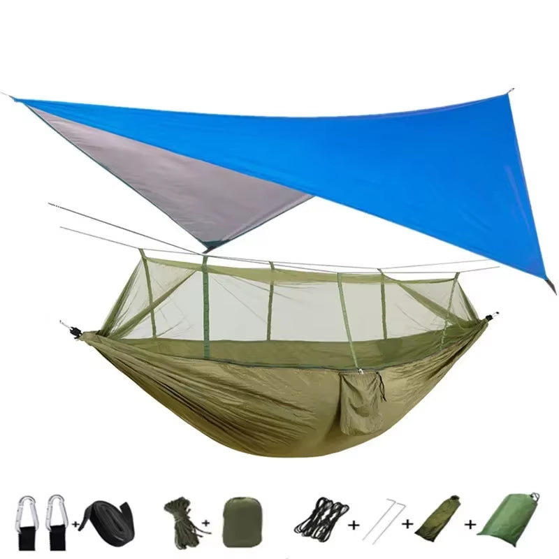 Premium Lightweight Portable Camping Hammock with Waterproof Tent Awning Rain Fly Tarp and Mosquito Net Canopy, Made from Durable 210T Nylon