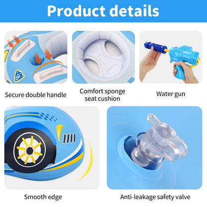 Inflatable Car Swimming Seat for Kids with Handle - Floating Pool Toy with Water Gun for Summer Fun