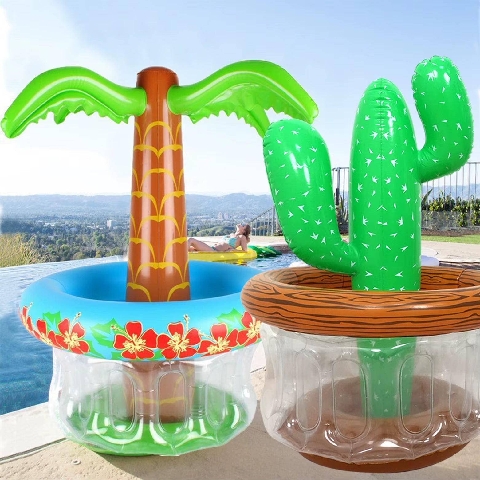 Inflatable Palm Tree Cooler Cooler for Pool Party Serving Bar Ice Tray Drink Holder Outdoor BBQ Picnic Luau Party Hawaiian Party