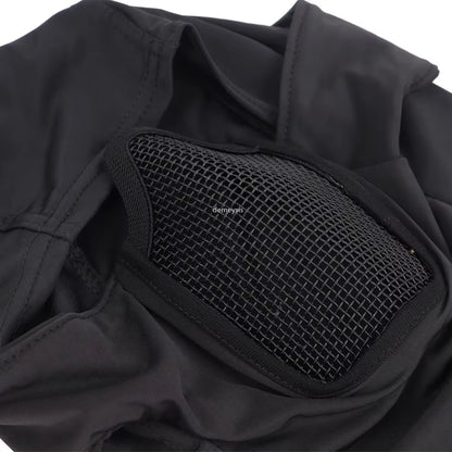 Tactical Balaclava Mesh Mask Airsoft Paintball Full Face Protection Ninja Style Hood Steel Metal Mask Foldable Design