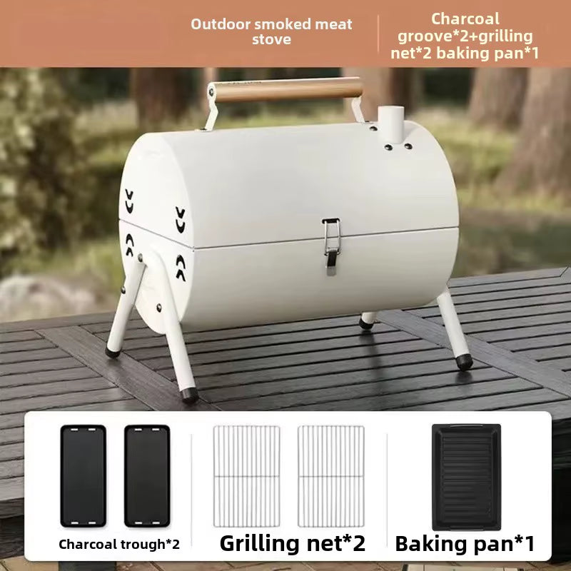 Portable Double-Sided Zibo Barbecue Grill Home Use Wood Charcoal Outdoor Camping Smoke Ring Cooker Dual Purpose Grill