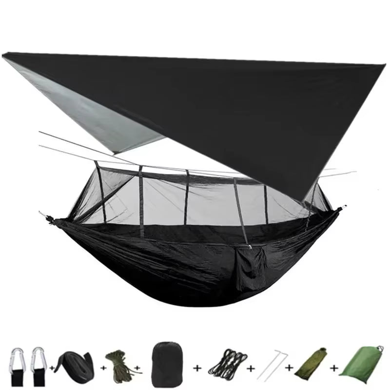 Premium Lightweight Portable Camping Hammock with Waterproof Tent Awning Rain Fly Tarp and Mosquito Net Canopy, Made from Durable 210T Nylon