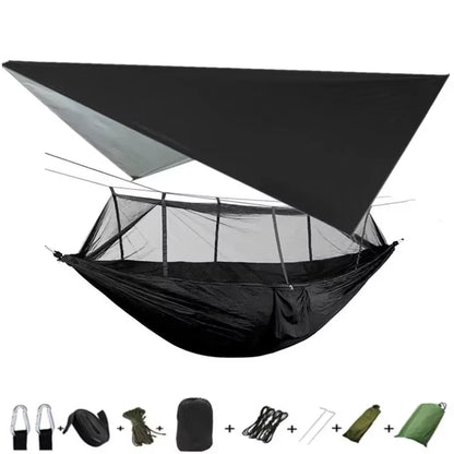 Premium Lightweight Portable Camping Hammock with Waterproof Tent Awning Rain Fly Tarp and Mosquito Net Canopy, Made from Durable 210T Nylon