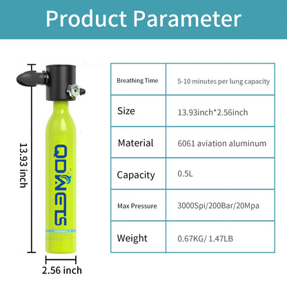 Scuba Diving Tank, 0.5L Scuba Tank ,5-10 Minutes of Underwater Capability.Mini Scuba Tanks, Scuba Diving Tanks Complete with P