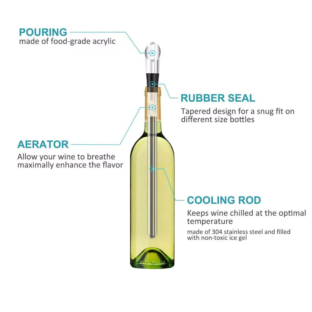 Ice Wine Chiller Stick with Wine Pourer Stainless Steel Cooling Stick Cooler Beer Juice Beverage Frozen Stick Bar Party Tool