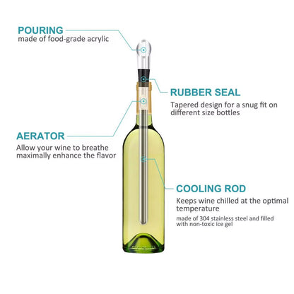Ice Wine Chiller Stick with Wine Pourer Stainless Steel Cooling Stick Cooler Beer Juice Beverage Frozen Stick Bar Party Tool