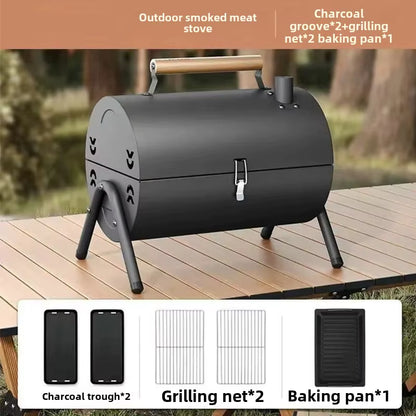 Portable Double-Sided Zibo Barbecue Grill Home Use Wood Charcoal Outdoor Camping Smoke Ring Cooker Dual Purpose Grill