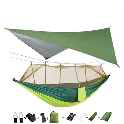Premium Lightweight Portable Camping Hammock with Waterproof Tent Awning Rain Fly Tarp and Mosquito Net Canopy, Made from Durable 210T Nylon