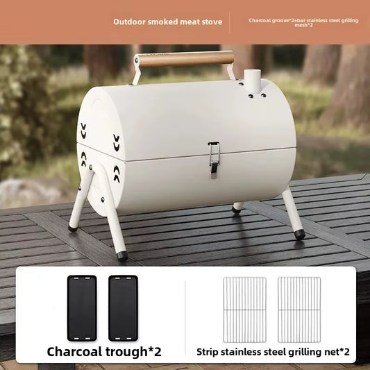 Portable Double-Sided Zibo Barbecue Grill Home Use Wood Charcoal Outdoor Camping Smoke Ring Cooker Dual Purpose Grill