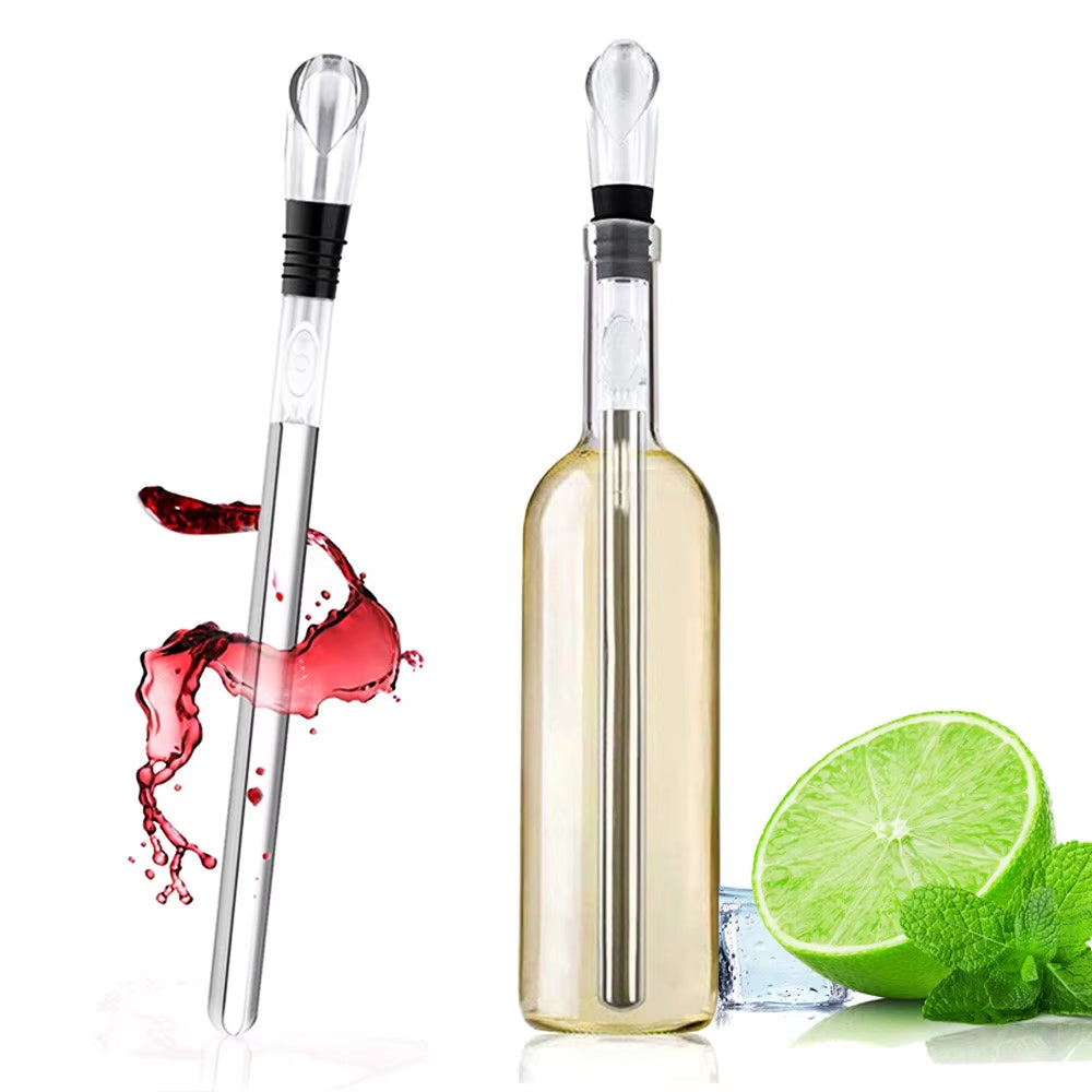 Ice Wine Chiller Stick with Wine Pourer Stainless Steel Cooling Stick Cooler Beer Juice Beverage Frozen Stick Bar Party Tool