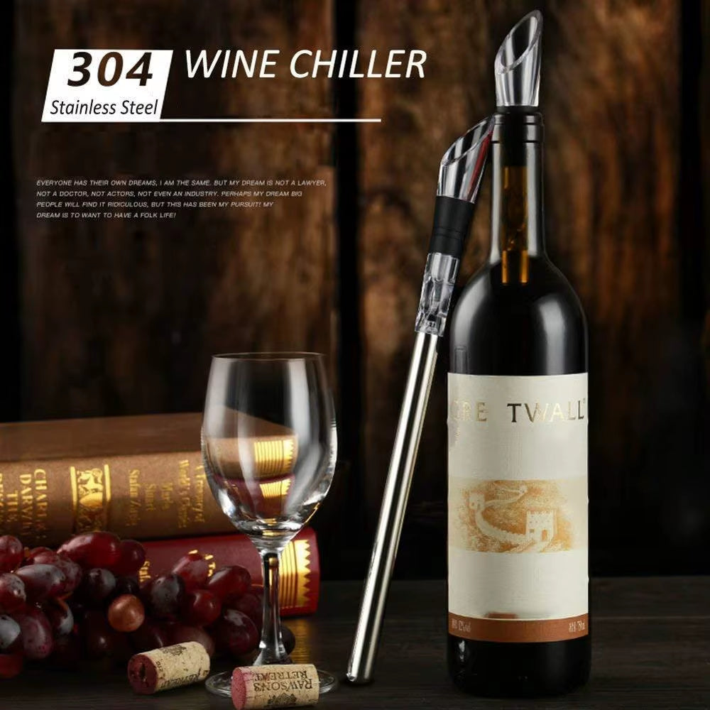 Ice Wine Chiller Stick with Wine Pourer Stainless Steel Cooling Stick Cooler Beer Juice Beverage Frozen Stick Bar Party Tool