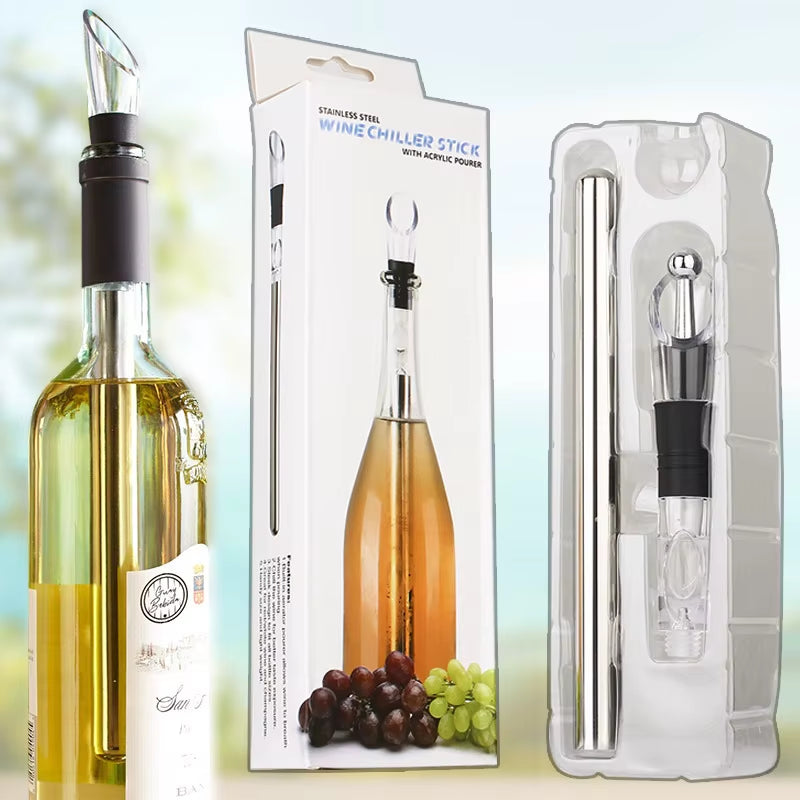 Ice Wine Chiller Stick with Wine Pourer Stainless Steel Cooling Stick Cooler Beer Juice Beverage Frozen Stick Bar Party Tool