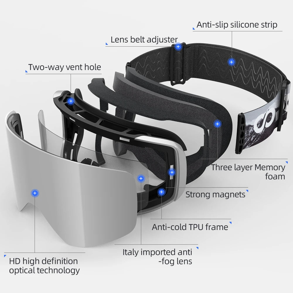 Professional Winter Ski Goggles Magnetic Quick-Change Double Layers Anti-Fog Snowboard Goggles Men Women Ski Equipment
