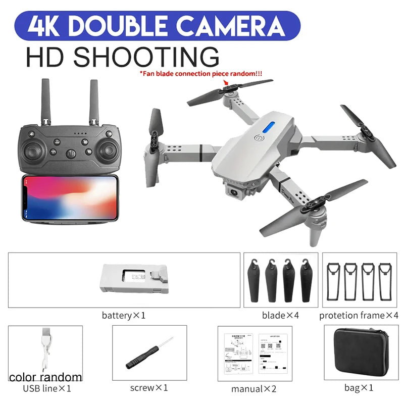 2024 E88Pro RC Drone 4K Professinal with 1080P Wide Angle HD Camera Foldable Helicopter WIFI FPV Height Hold Gift Toy