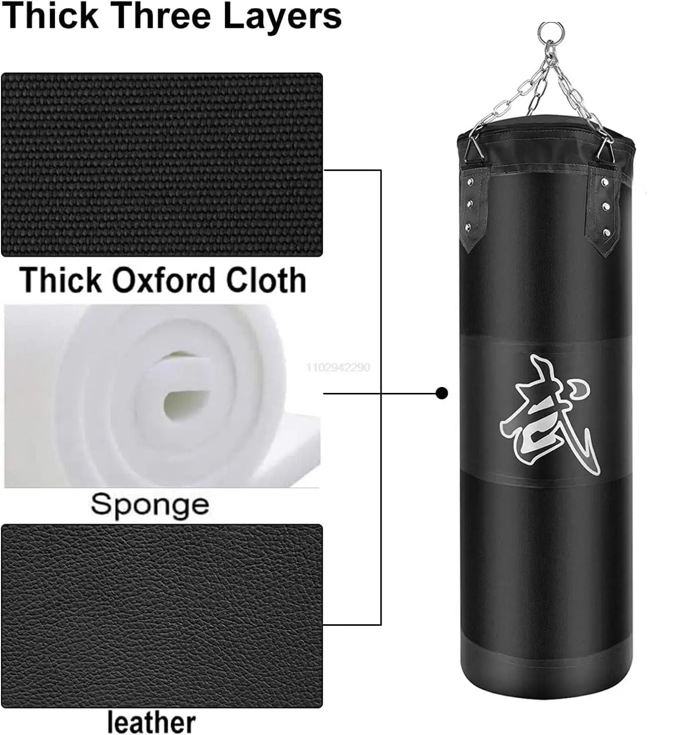 Punch Sandbag Durable Boxing Heavy Punch Bag with Metal Chain Hook Carabiner Fitness Training Hook Kick Fight Karate Taekwondo