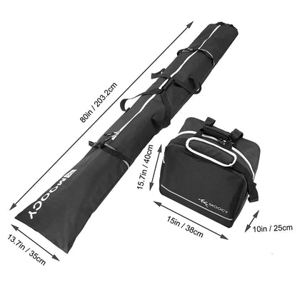 2 Pcs Ski Set Waterproof Ski Duffle Bag & Boot Tote Set Padded Snowboard and Boot Storage Bag for Travel Fit Skis up to 200 Cm