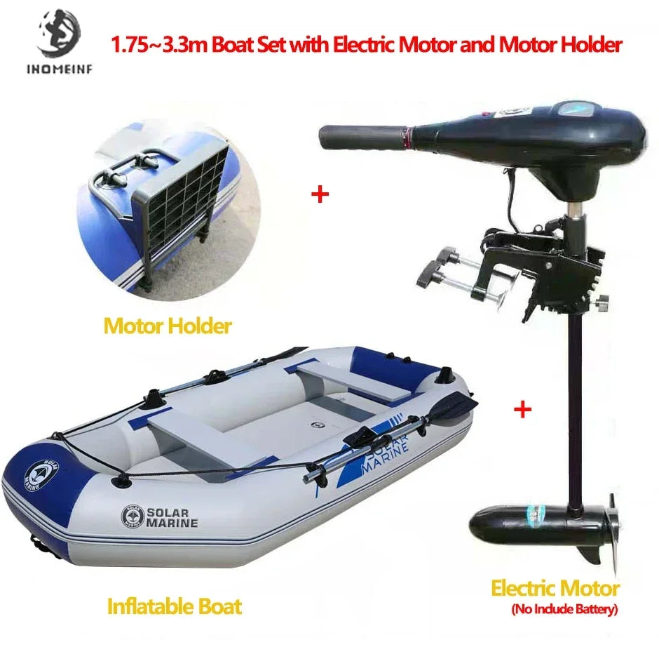 1.75~3.3M Inflatable Boat with Electric Motor Set for Fishing Drift Canoeing 1~5 Persons River Water Play Sports Air Deck Boat