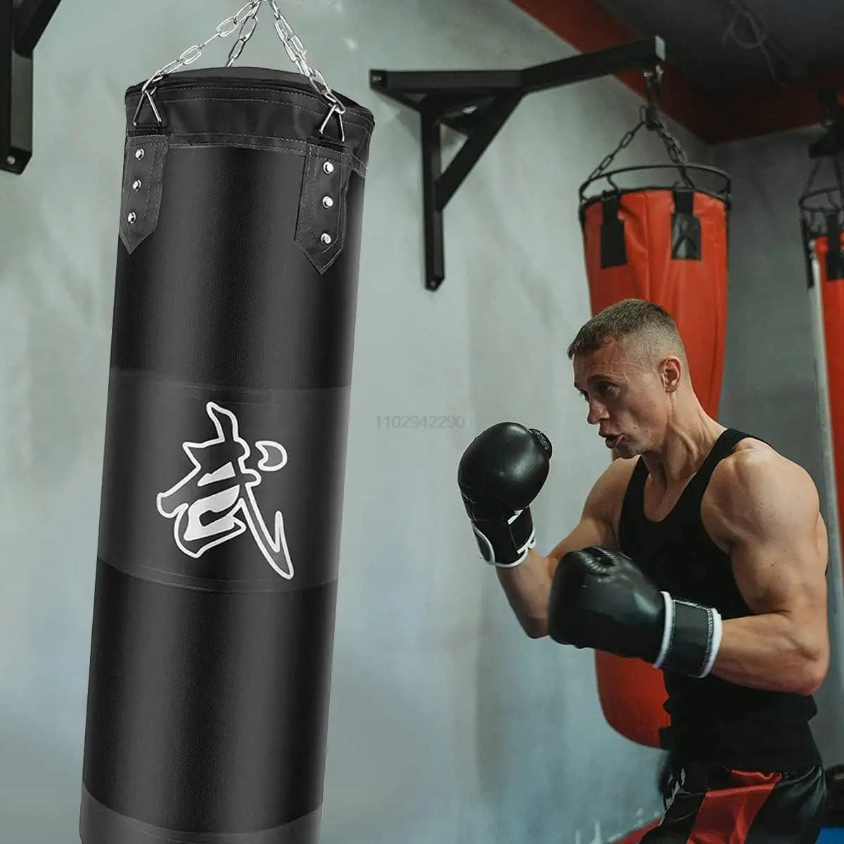 Punch Sandbag Durable Boxing Heavy Punch Bag with Metal Chain Hook Carabiner Fitness Training Hook Kick Fight Karate Taekwondo