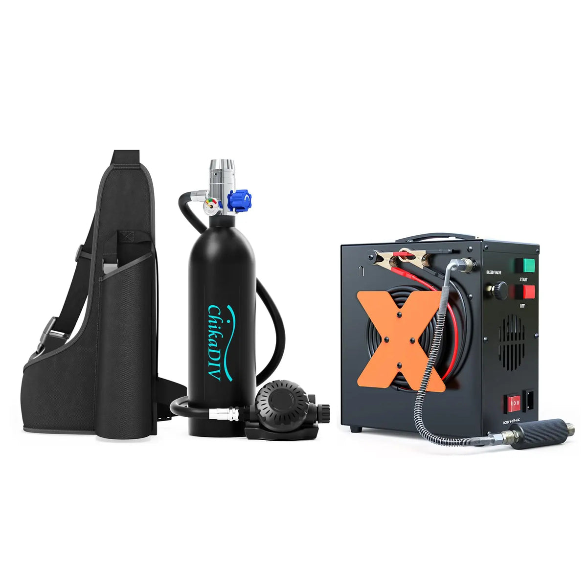 Dive into Adventure with ChikaDIV's Ultimate Underwater Snorkel Party Pack – Mini-Oxygen Tank, Hand-Pump, and Snorkel Mask Included!