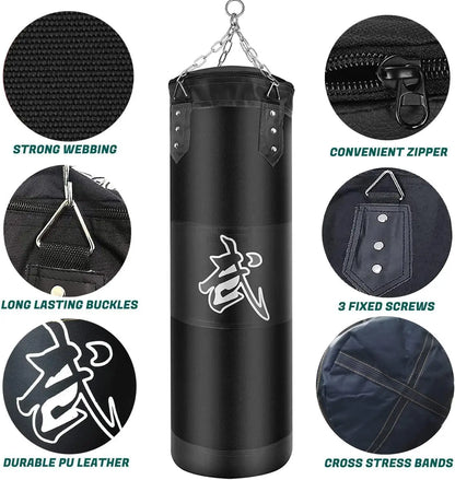 Punch Sandbag Durable Boxing Heavy Punch Bag with Metal Chain Hook Carabiner Fitness Training Hook Kick Fight Karate Taekwondo