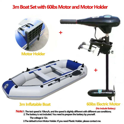 1.75~3.3M Inflatable Boat with Electric Motor Set for Fishing Drift Canoeing 1~5 Persons River Water Play Sports Air Deck Boat