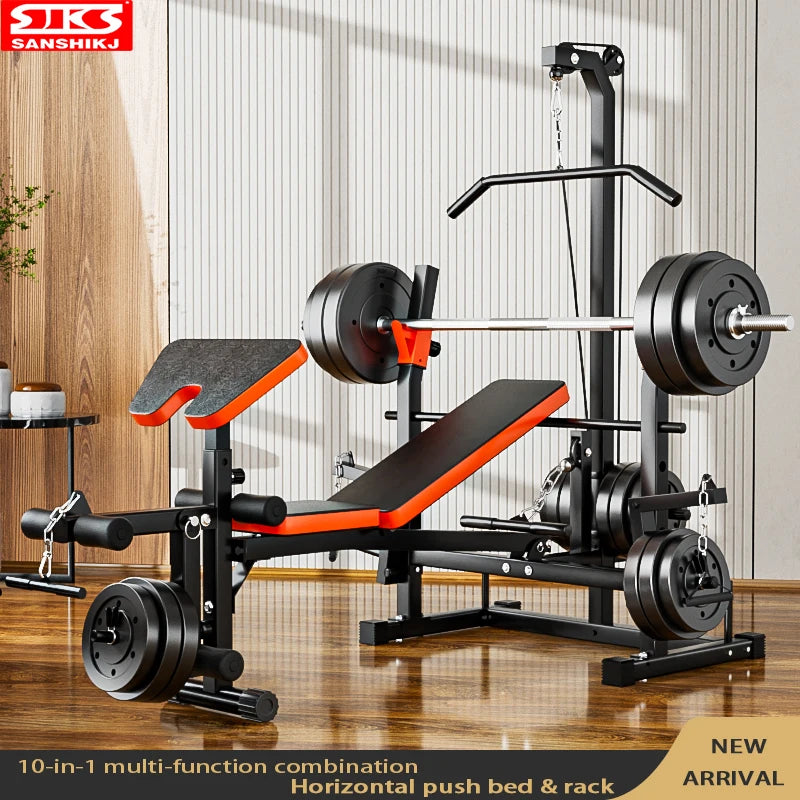 Household Barbell Weightlifting Bench , Fitness Press Bed, High Pull Bird Stool, Folding Weight Lifting Bed, Multi-Function