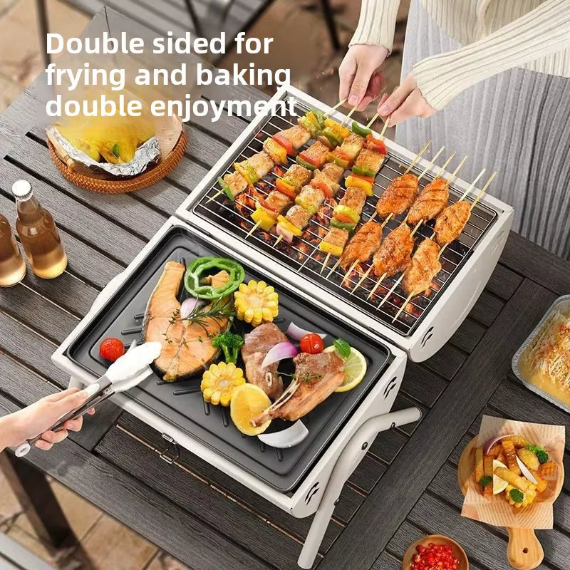 Portable Double-Sided Zibo Barbecue Grill Home Use Wood Charcoal Outdoor Camping Smoke Ring Cooker Dual Purpose Grill