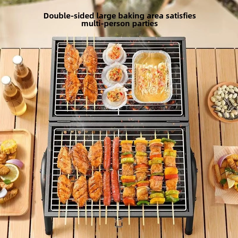 Portable Double-Sided Zibo Barbecue Grill Home Use Wood Charcoal Outdoor Camping Smoke Ring Cooker Dual Purpose Grill
