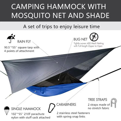 Premium Lightweight Portable Camping Hammock with Waterproof Tent Awning Rain Fly Tarp and Mosquito Net Canopy, Made from Durable 210T Nylon