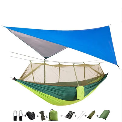 Premium Lightweight Portable Camping Hammock with Waterproof Tent Awning Rain Fly Tarp and Mosquito Net Canopy, Made from Durable 210T Nylon