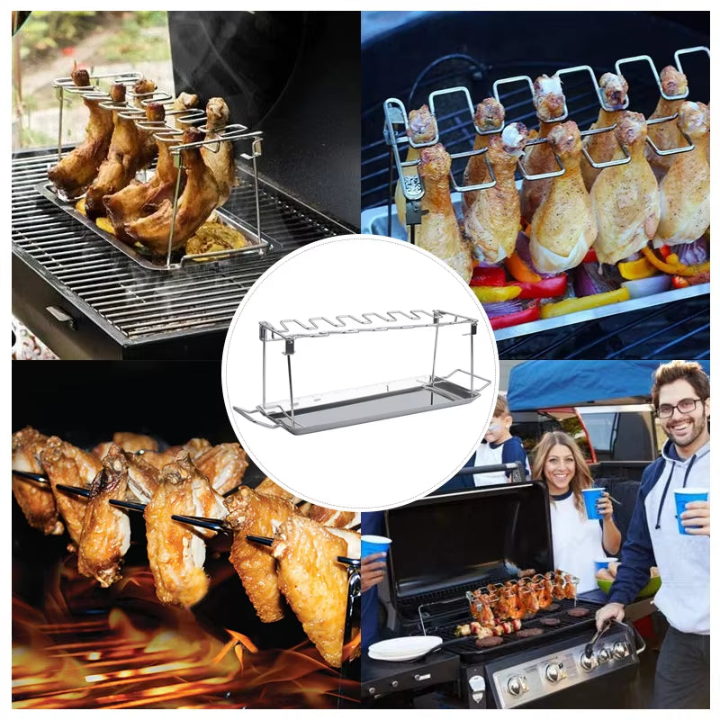 The Ultimate Meat Tower: A Stainless Steel Chicken Leg Party Rack for BBQ Wizards and Drip Pan Enthusiasts!