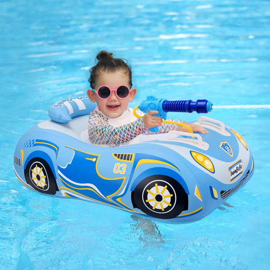 Inflatable Car Swimming Seat for Kids with Handle - Floating Pool Toy with Water Gun for Summer Fun