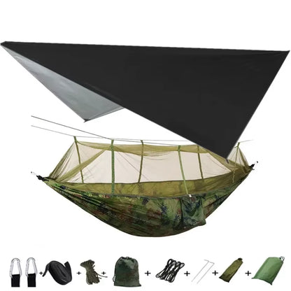 Premium Lightweight Portable Camping Hammock with Waterproof Tent Awning Rain Fly Tarp and Mosquito Net Canopy, Made from Durable 210T Nylon