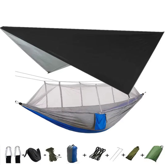 Premium Lightweight Portable Camping Hammock with Waterproof Tent Awning Rain Fly Tarp and Mosquito Net Canopy, Made from Durable 210T Nylon